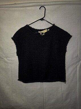 Max Studio London Knit Top Womens NEW TAGS LARGE Fringe Black